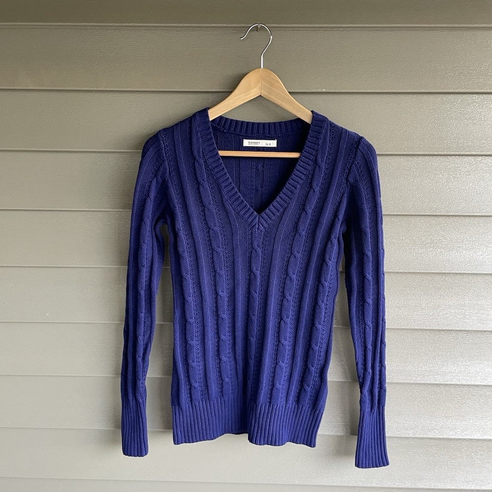 Vintage Old Navy Cableknit Cricket Sweater Women's Small Blue Cotton